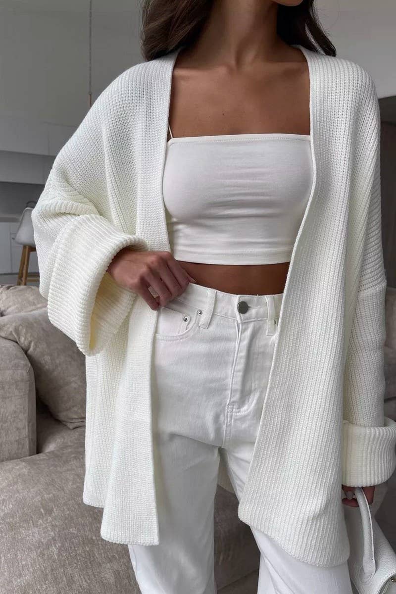 CWOCAL2240_SOLID COLOR LACE-UP LOOSE ROBE KNITTED CARDIGAN