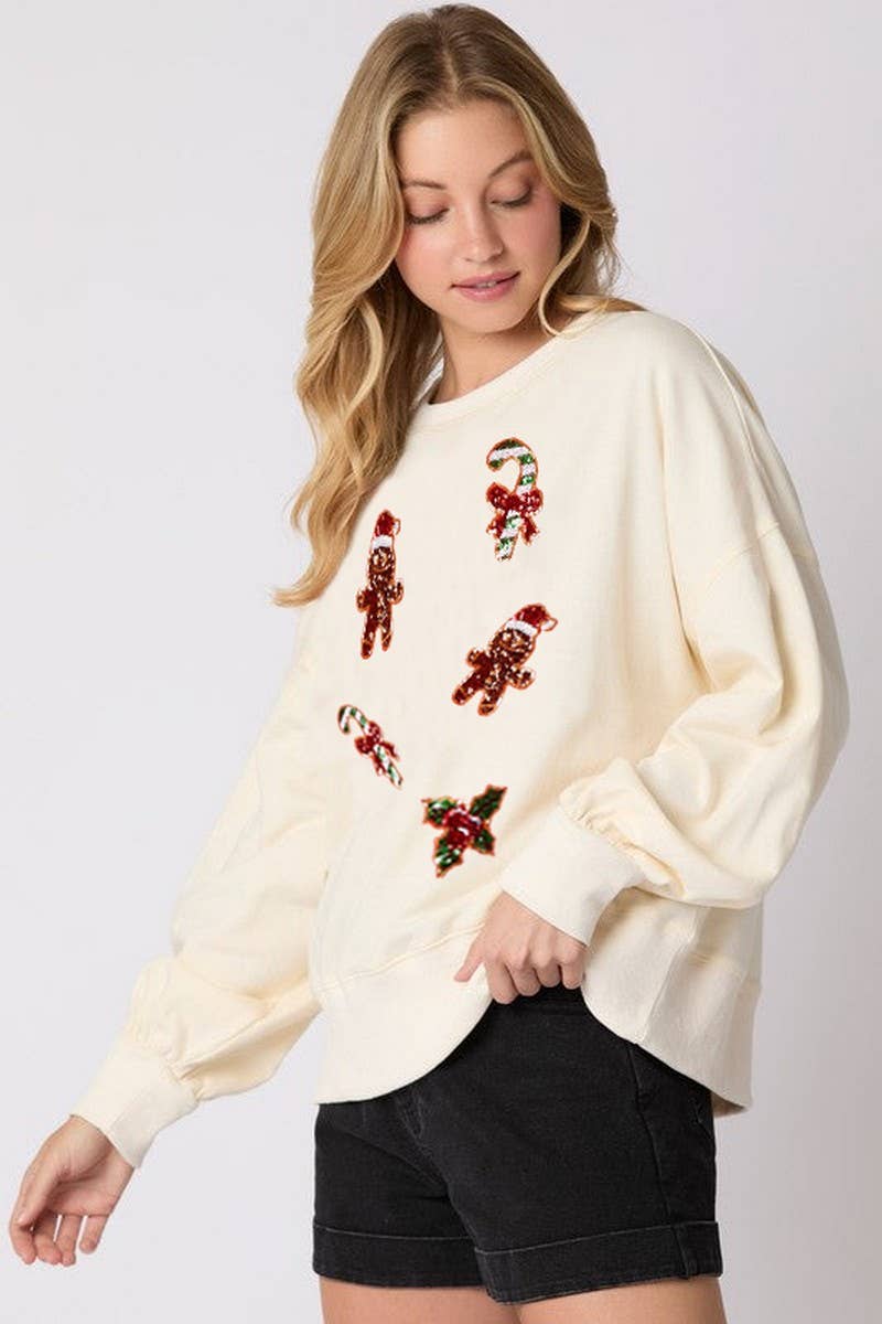 CWTBLL01238_SEQUIN GINGERBREAD MAN CHRISTMAS SWEATSHIRT