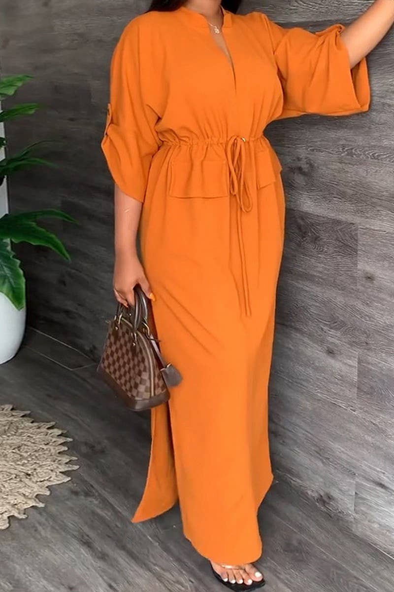 CWDMD5754_LOOSE CASUAL SLIT LONG SKIRT SOLID COLOR DRESS