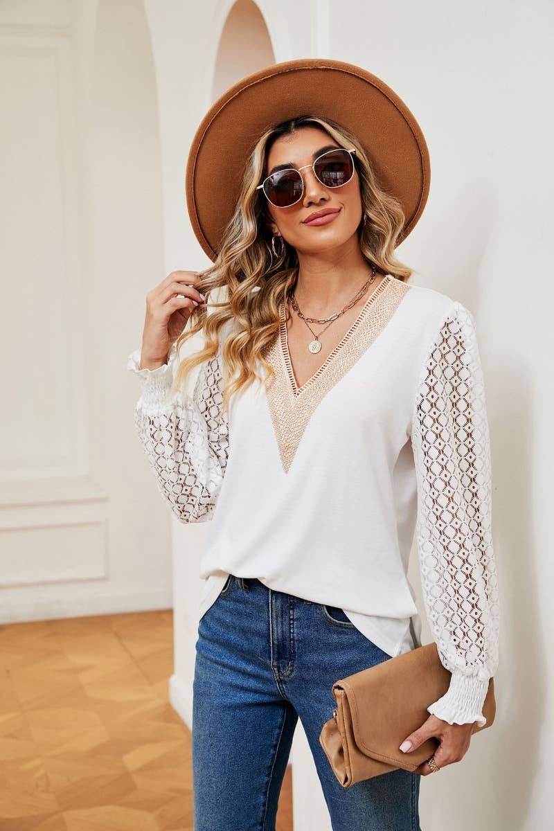 CWTBLL2692_FALL COMMUTER LACE LONG-SLEEVED BAGGY TOP