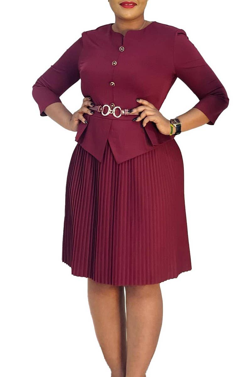CWDMD01252_2025 PLUS SIZE WOMEN BUTTON FAUX TWO PIECE DRESS