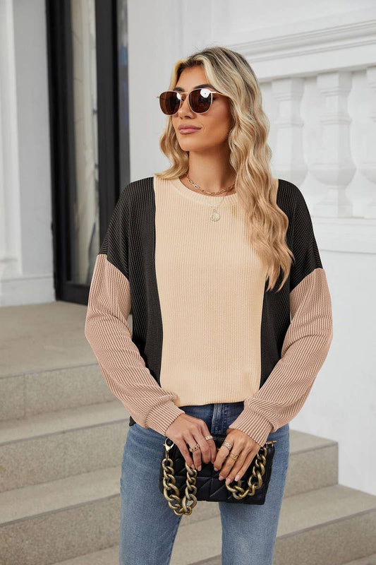 CWTBLL3666_FASHIONABLE LOOSE THREAD SPLICING T-SHIRT