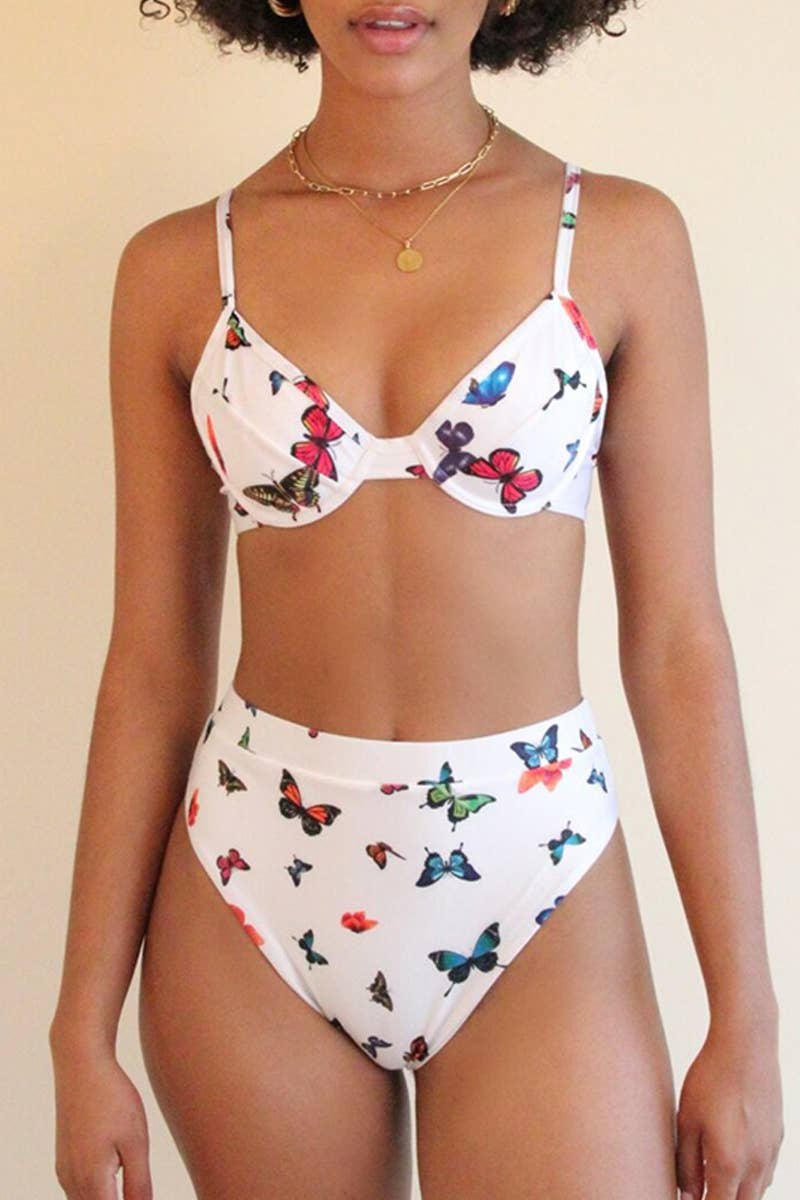 CWMW0839_HIGH WAIST TWO PIECE BUTTERFLY PRINT SWIMSUIT