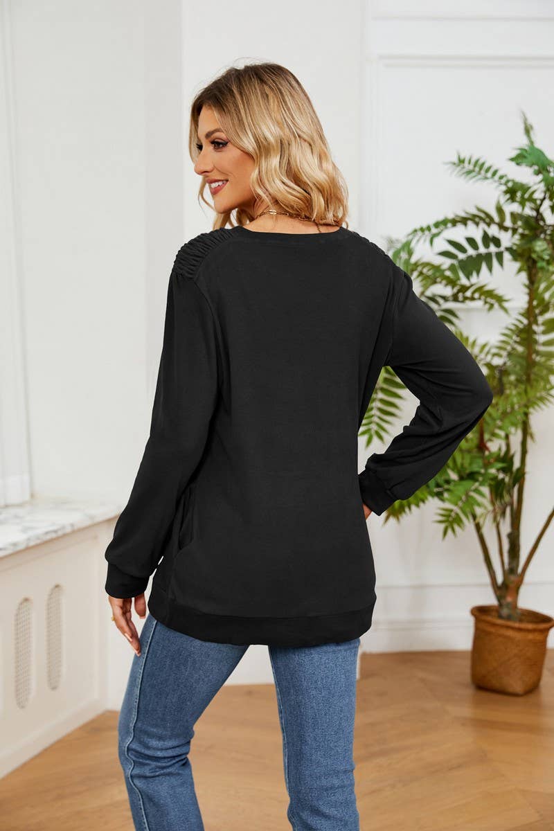CWTBLL2384_SOLID COLOR ROUND NECK LONG SLEEVE POCKET T-SHIRT