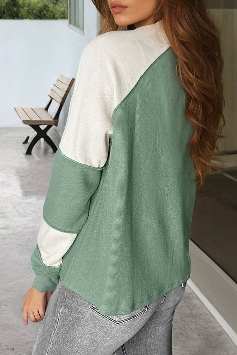 COLOR CONTRAST ROUND NECK LONG SLEEVE T-SHIRT