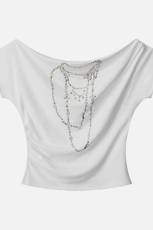 CWTTSL0435_NEW OFF-SHOULDER PURE SEXY HOT GIRL GRAY T-SHIRT