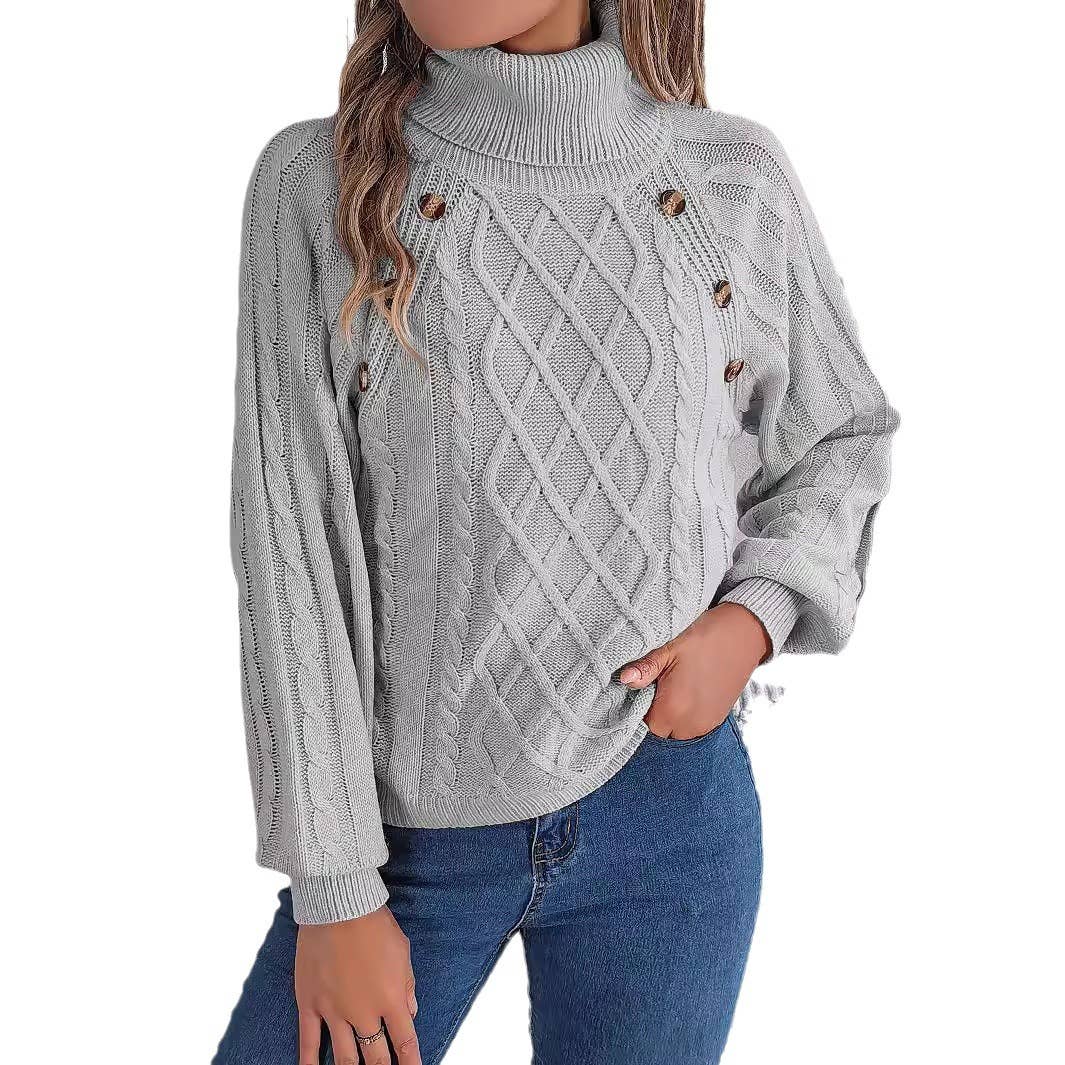 CASUAL TWIST TURTLENECK LANTERN SLEEVE SWEATER