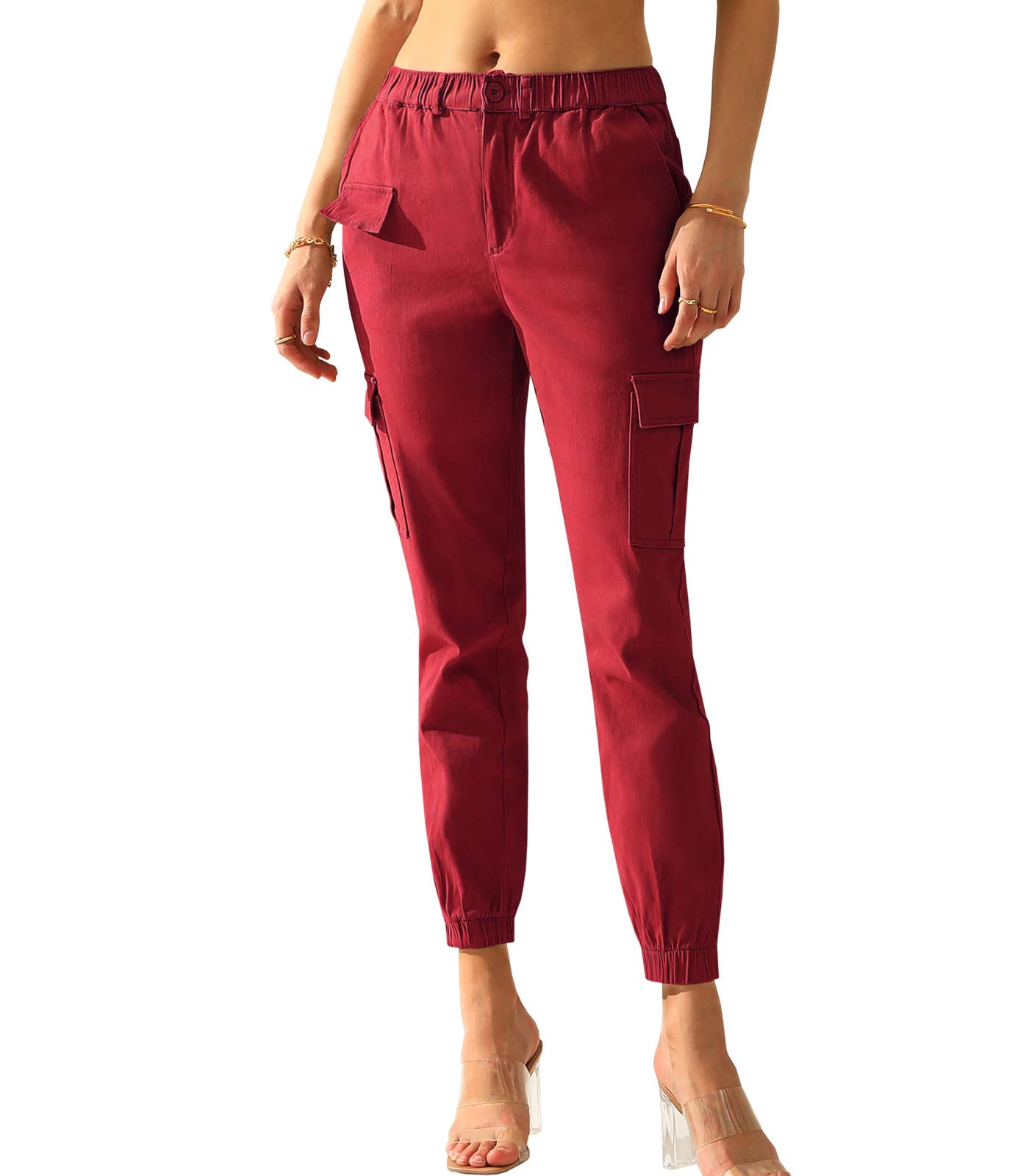 CWBLP400_Elastic Waist Cargo Pants Cotton Cargo Work Pants