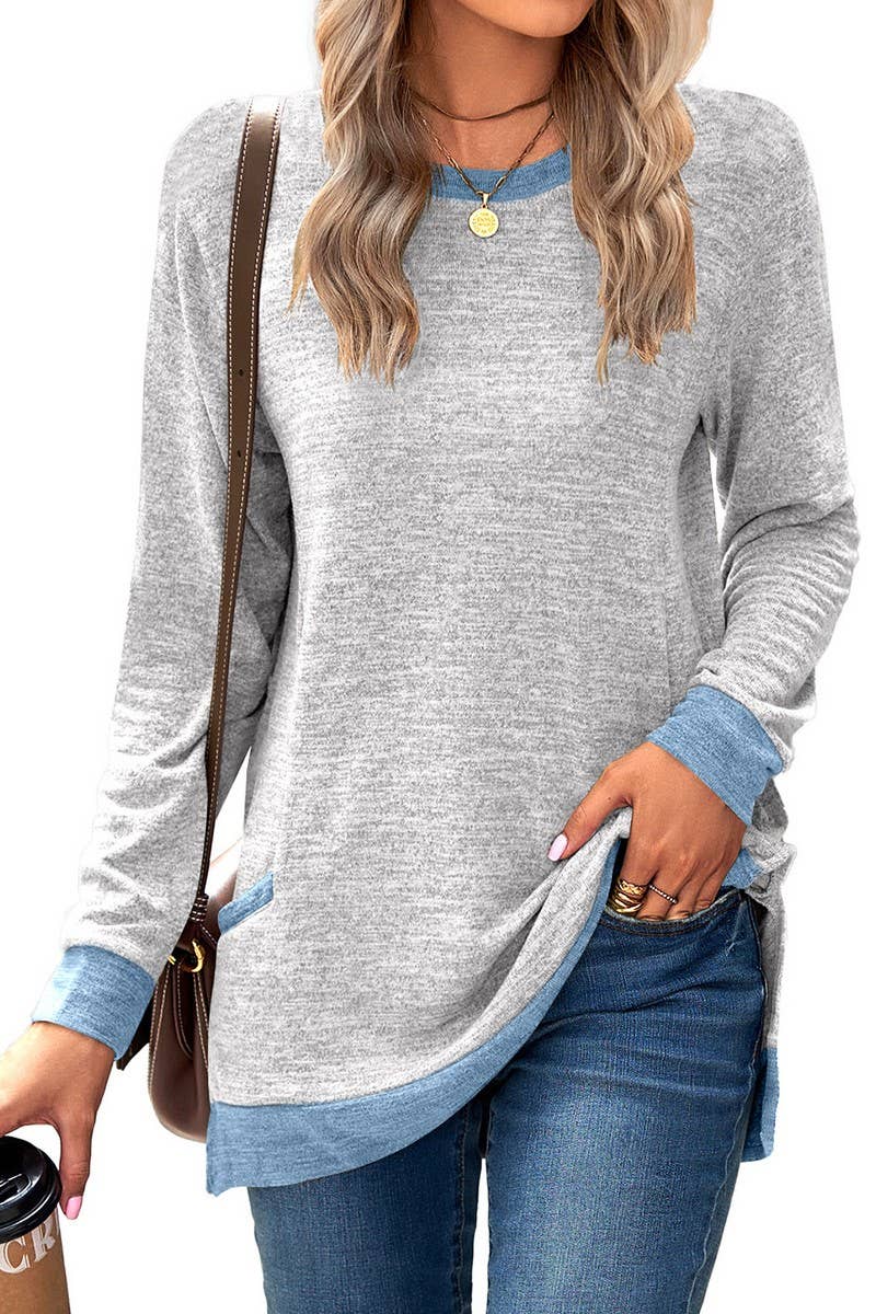 CWTBLL2412_CREW NECK COLORBLOCK POCKET LONG SLEEVE PULLOVER