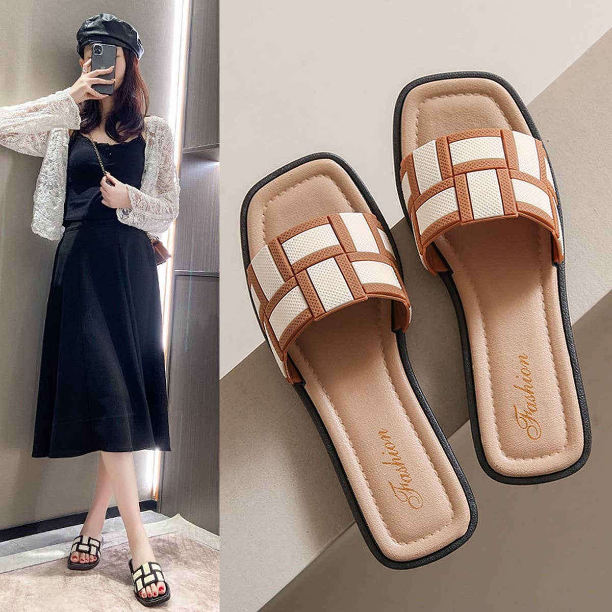 CHECKERBOARD PATTERN SUMMER SANDAL SLIPPERS_CWSHS0673