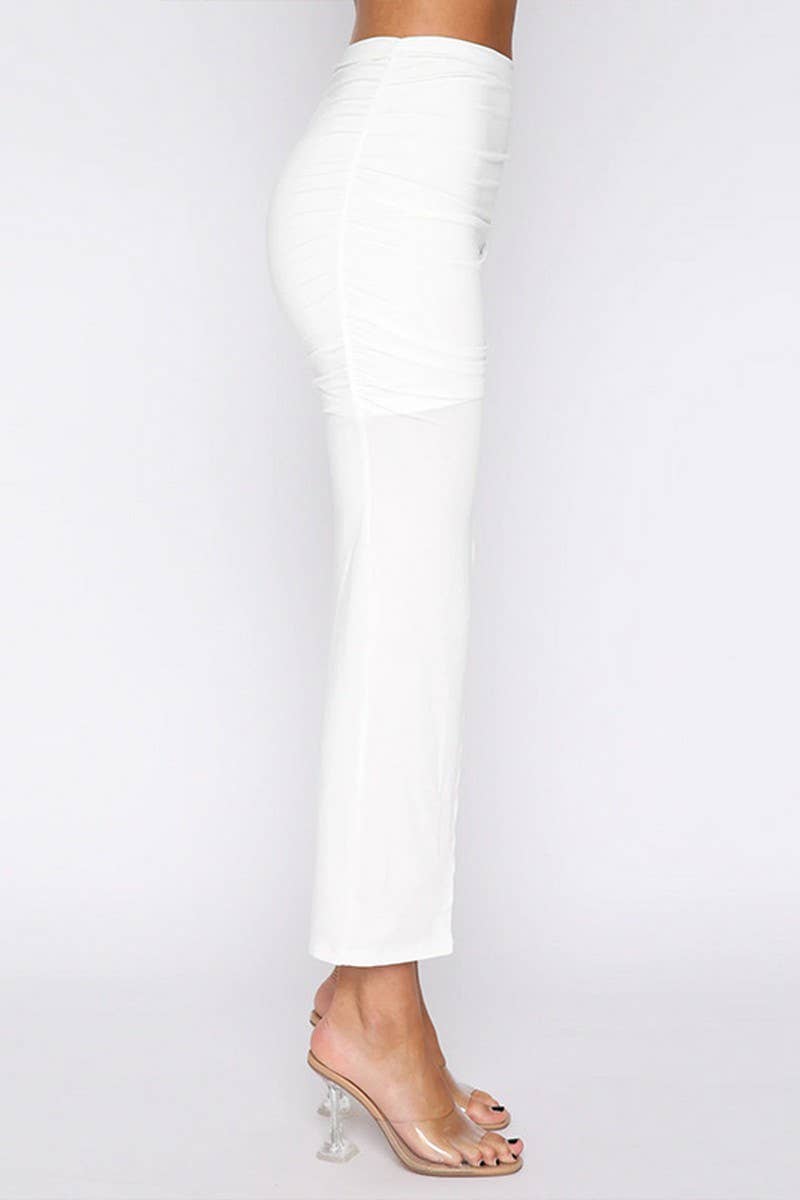 CWBMS0345_SOLID ASYMMETRIC GATHERED SKIRT