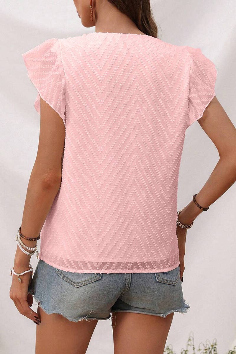 CWTBLSL0246_WOMEN'S CHIFFON V-NECK JACQUARD SLEEVELESS TOP