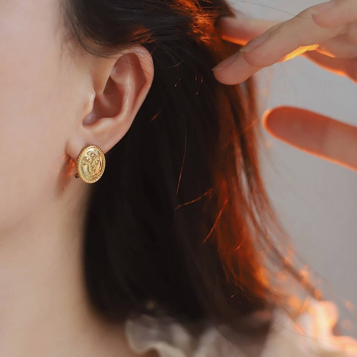 Vintage Floral Bellflower Oval Button Earrings