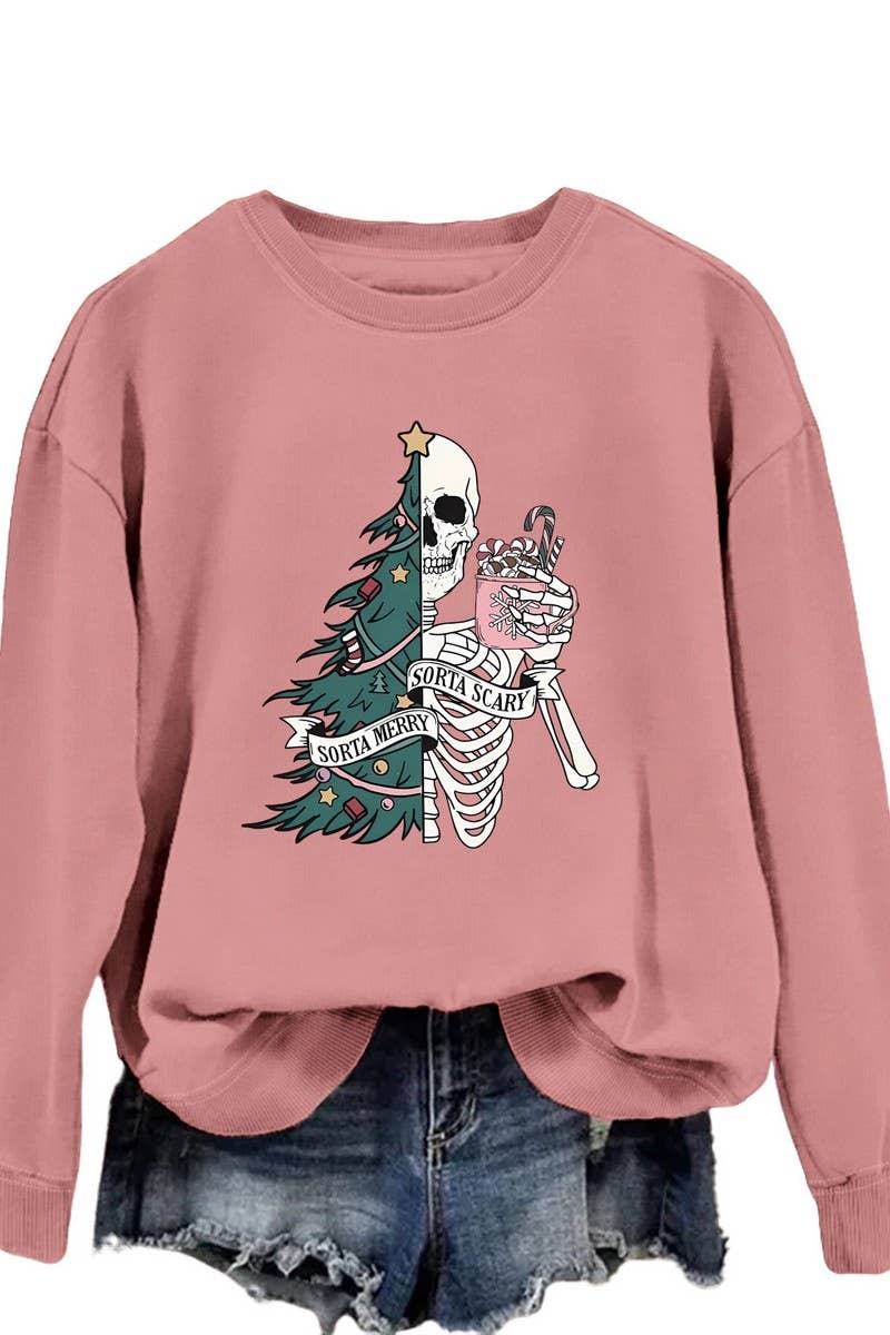 CWTBLL01328_PRINTED LOOSE PULLOVER CHRISTMAS SWEATSHIRT