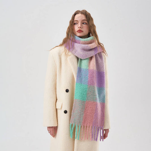 32% Wool Colorblock Plaid Scarf - Soft & Warm_CWASC2365