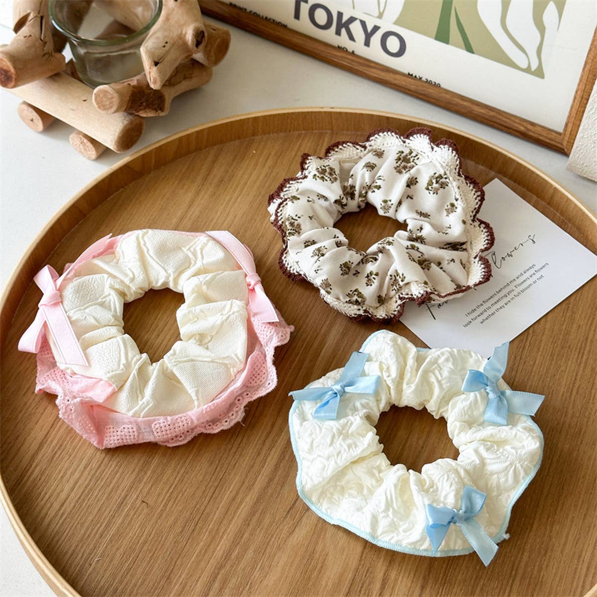 CREAM COLOR HIGH ELASTIC LACE HAIR TIE_CWAHA1351