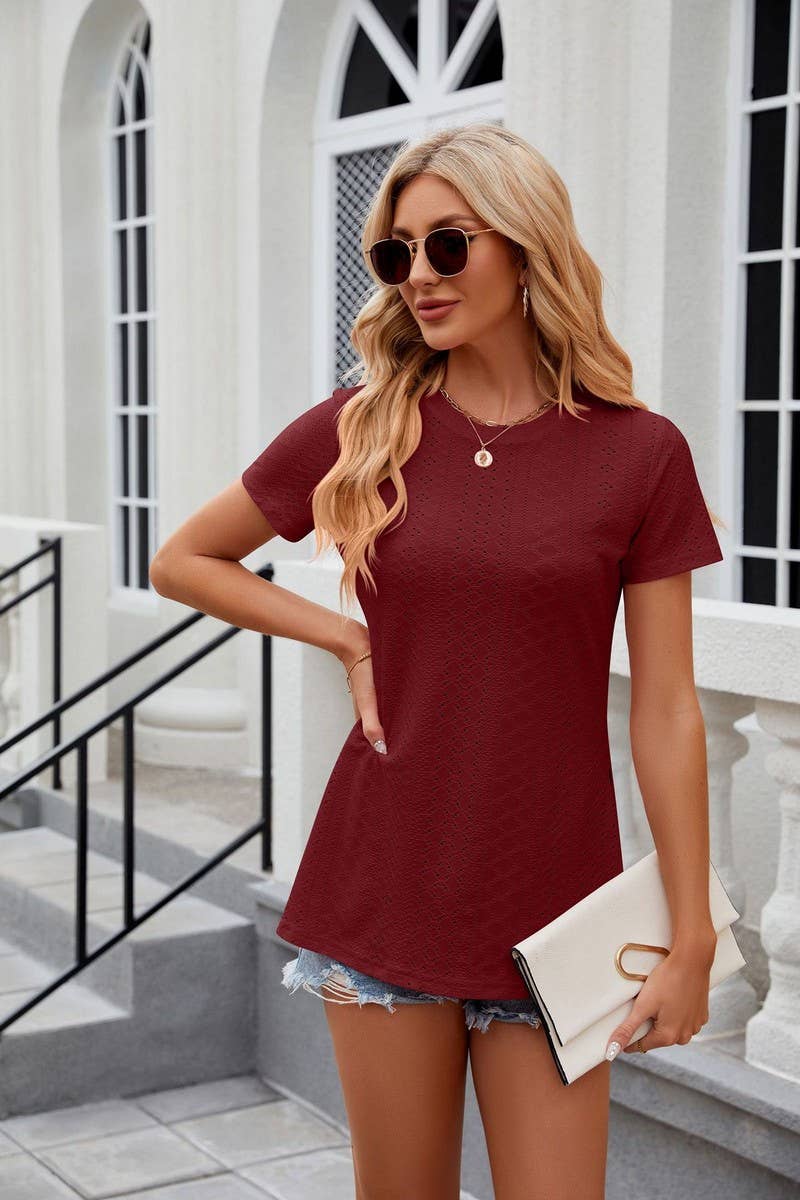 CWTTS0828_Round Neck Short Sleeve Knit Top