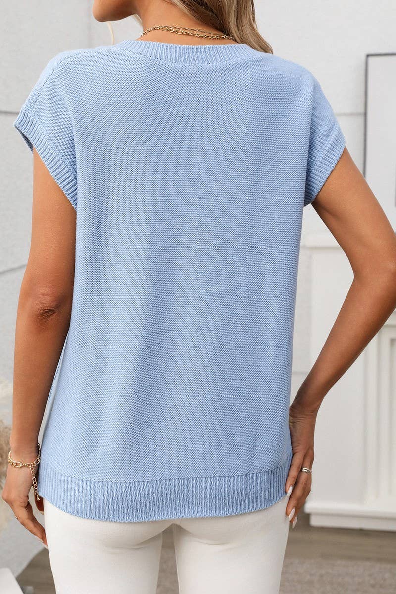 CWOSWS0134_V-NECK CABLE KNIT LOOSE SLEEVELESS VEST SWEATER