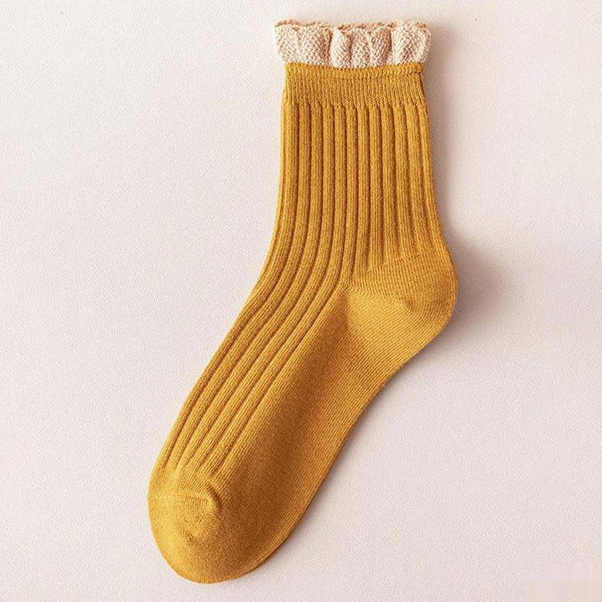 CUTE RUFFLE EDGE LACE MID-CREW SOCKS FOR WOMEN'S
