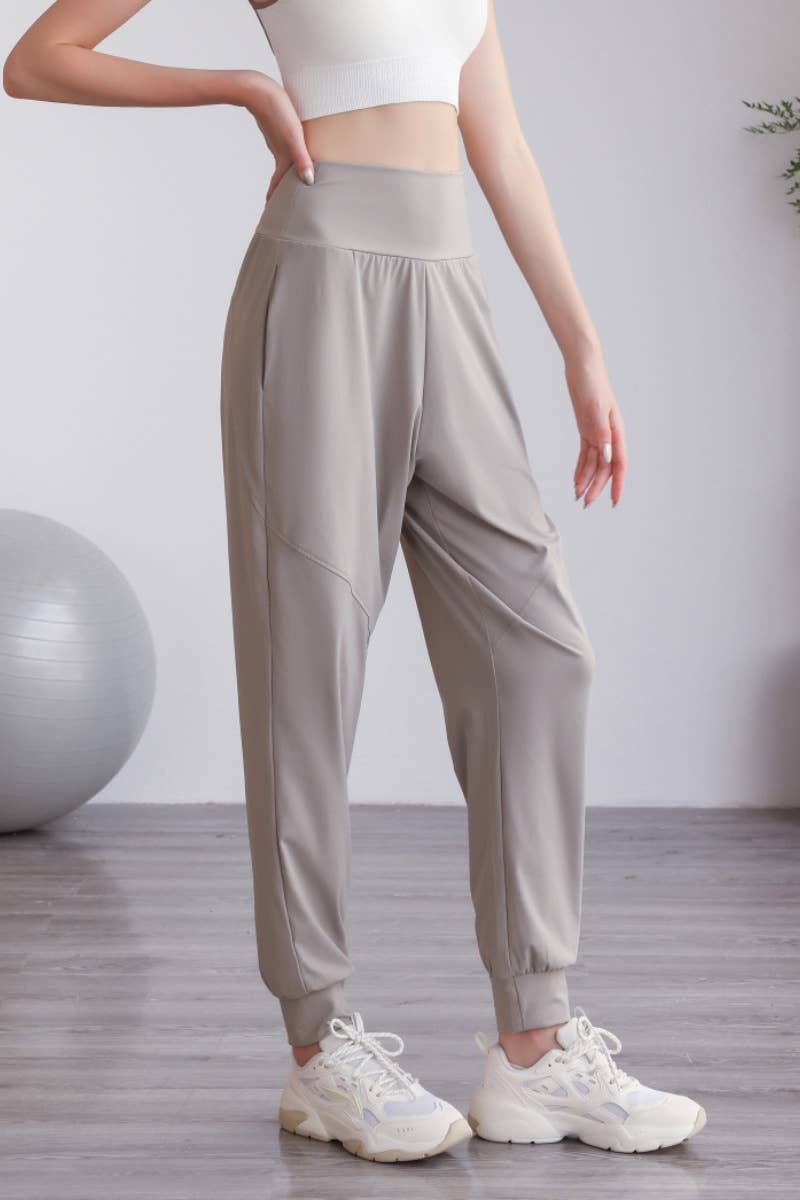 CWBMP0194_HIGH-WAISTED PLASTIC CASUAL FITNESS PANTS