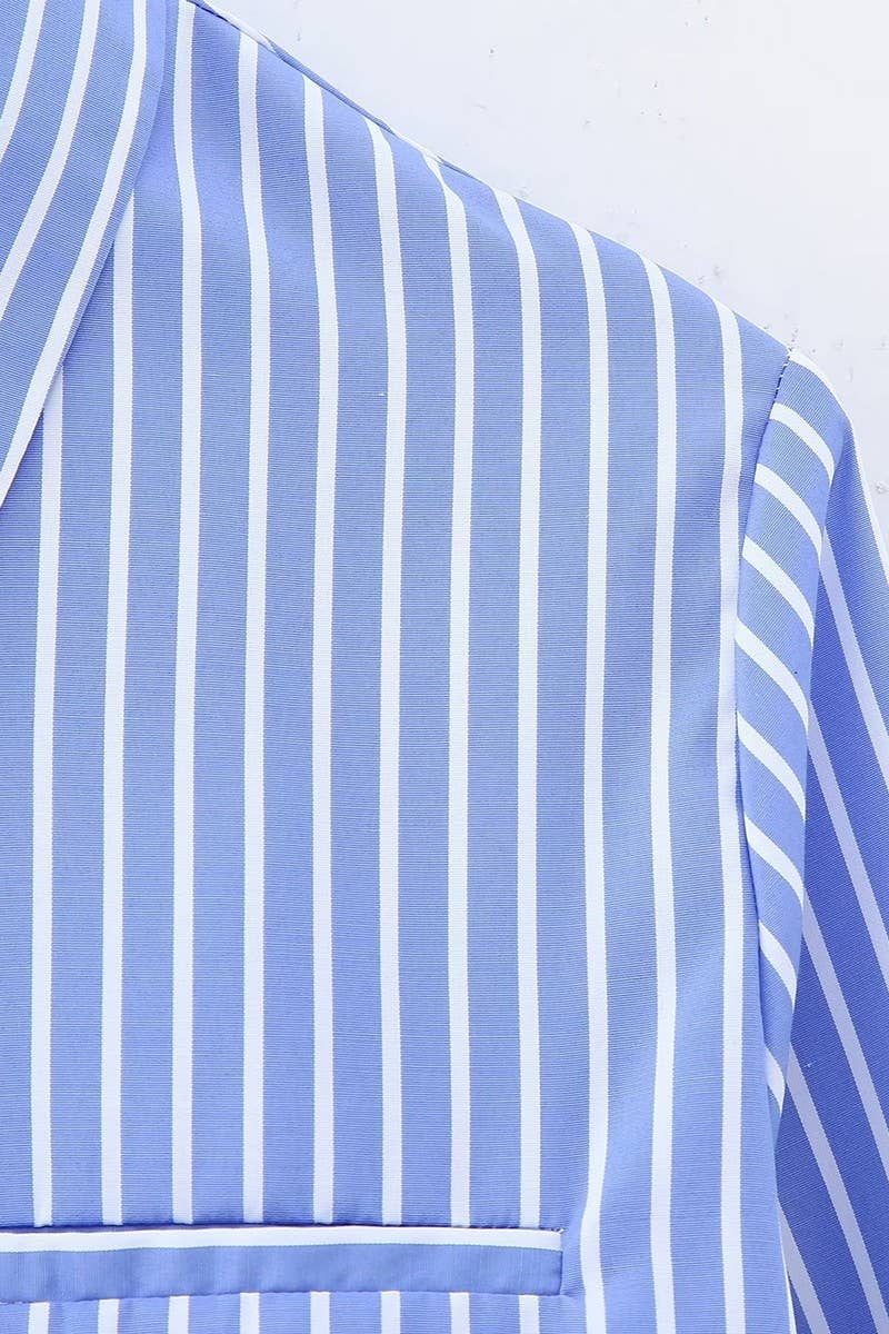 CWTSTL2451_STRIPED LAPEL SINGLE BREASTED CROPPED NAVEL SHIRT