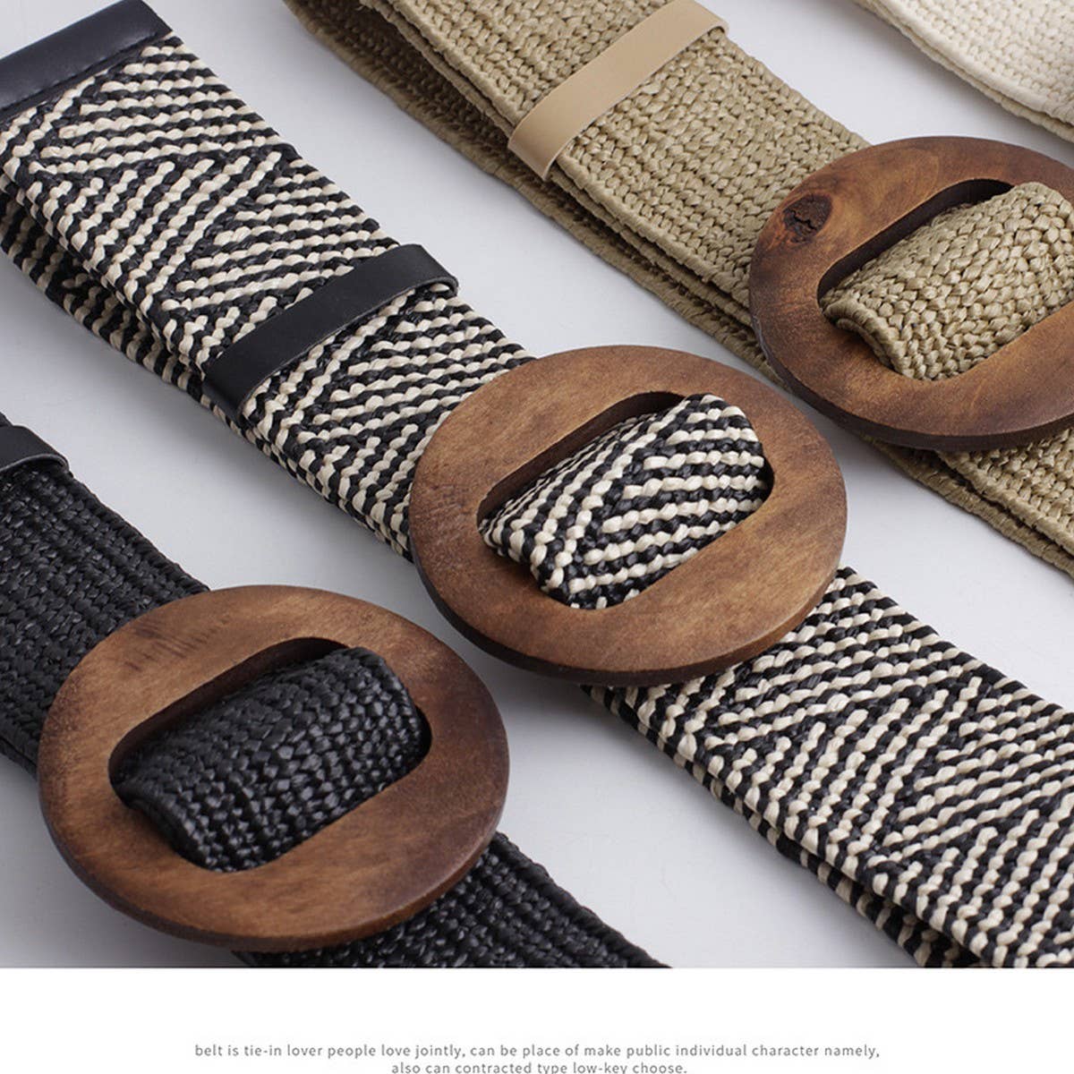 CWABE0378_ROUND BUCKLE FASHION STRETCH BELT