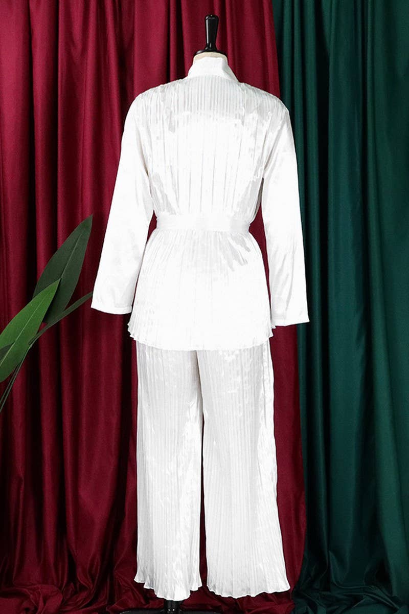 CWSTB0523_PLUS SIZE  LACE UP SHIRT  TROUSERS TWO-PIECE SET