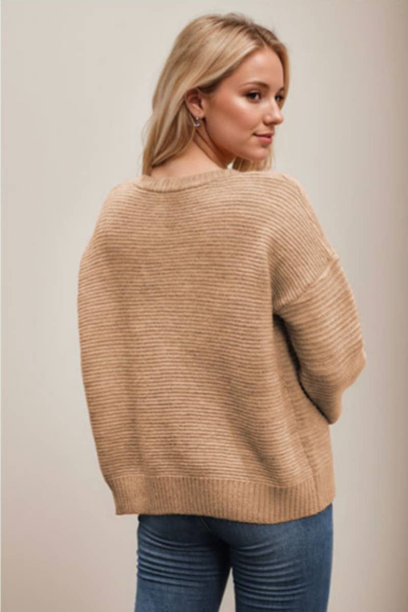 CWOCAL2209_V-NECK BUTTON LONG-SLEEVED SWEATER CARDIGAN