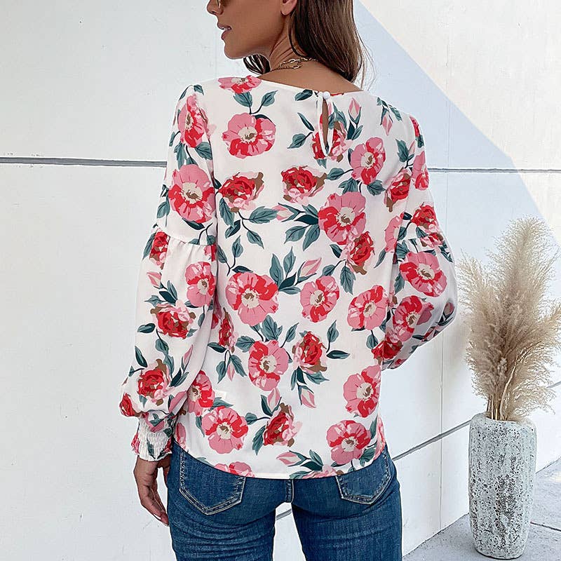CREW-NECK, LONG-SLEEVED PRINTED TOP
