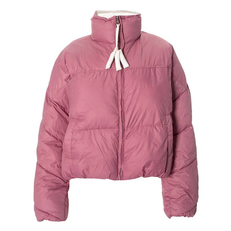 CONTRASTING COLOR ZIPPER STAND-UP COLLAR JACKET