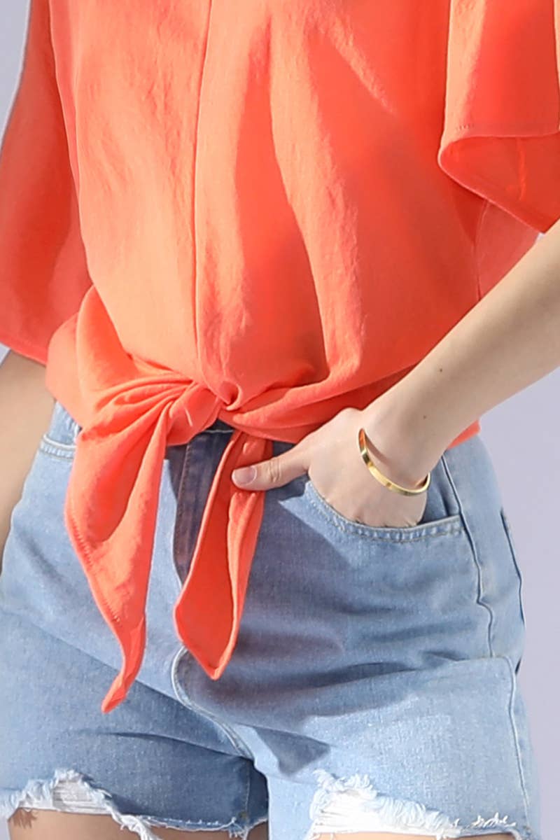 CWTTS700_V NECK TIE UP SHORT SLEEVE CASUAL COOL TOP