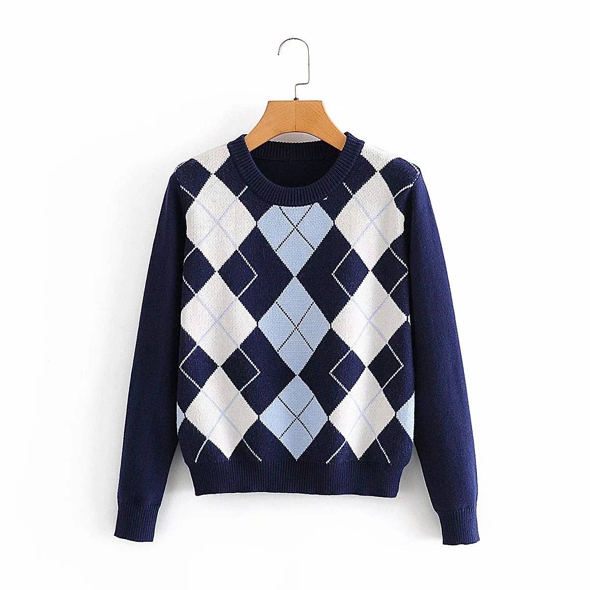 DIAMOND CHECK LOOSE BASE PULLOVER SWEATER_CWOSWL6393