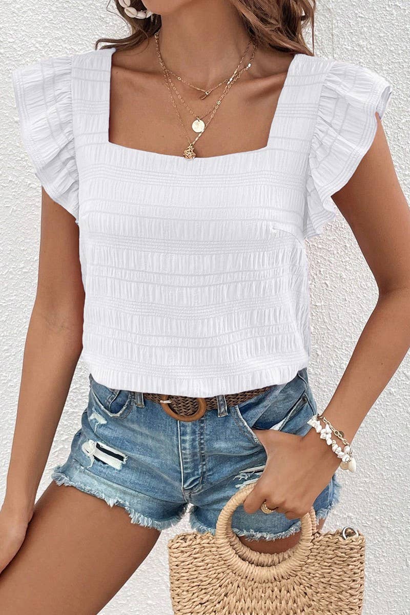CWTBLS0608_SQUARE COLLAR RUFFLED SHIRT BLOUSE TOP