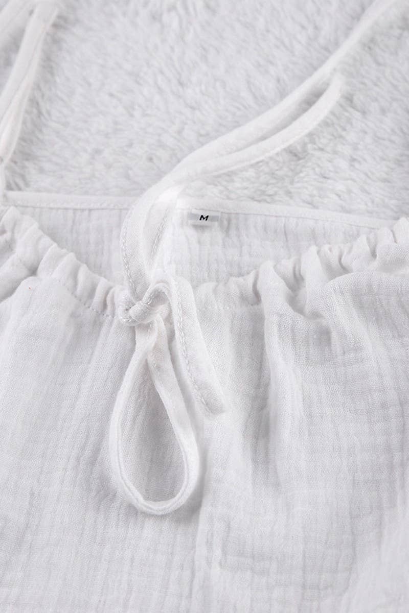 CWSPJ0050_SOLID COLOR COTTON HALTER  SHORTS PAJAMA SET