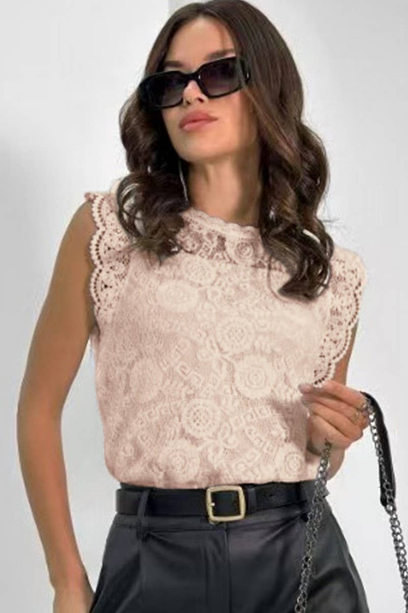 CWTBLSL0834_SEXY FLORAL LACE PATCHWORK HOLLOW OUT TOP