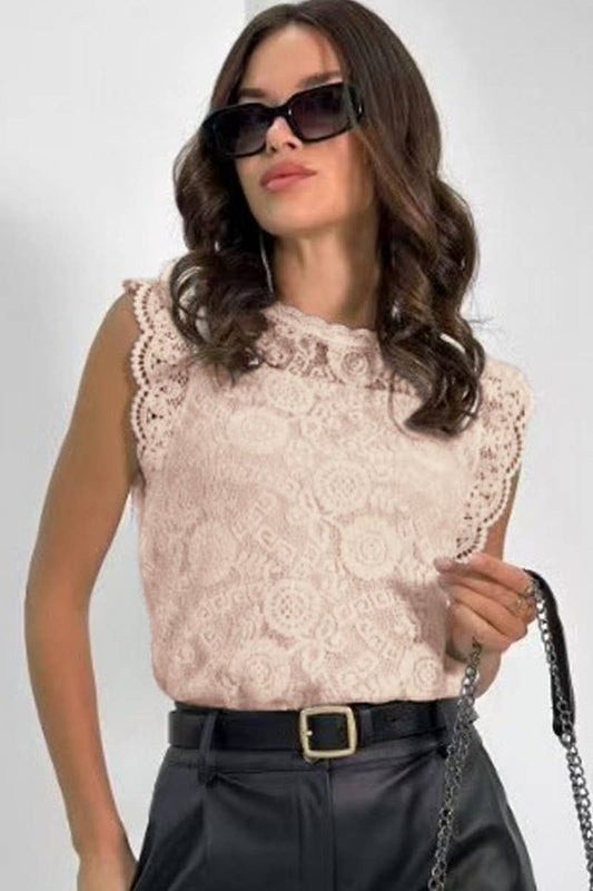 CWTBLSL0834_SEXY FLORAL LACE PATCHWORK HOLLOW OUT TOP