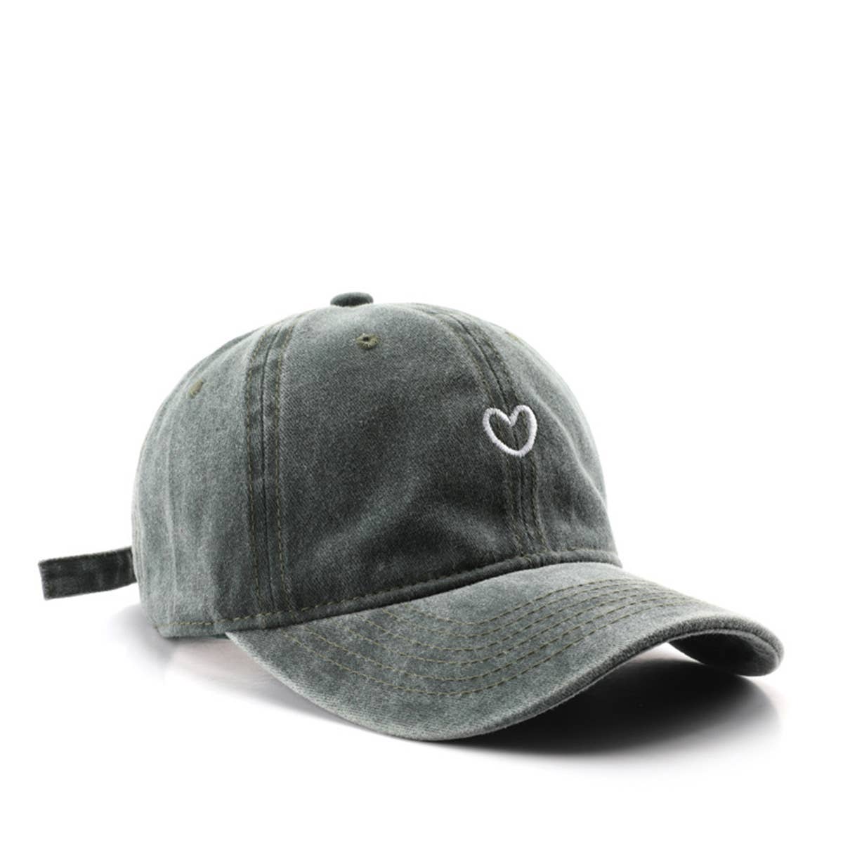 Vintage Washed Distressed Heart Embroidery Cap_CWAH1279