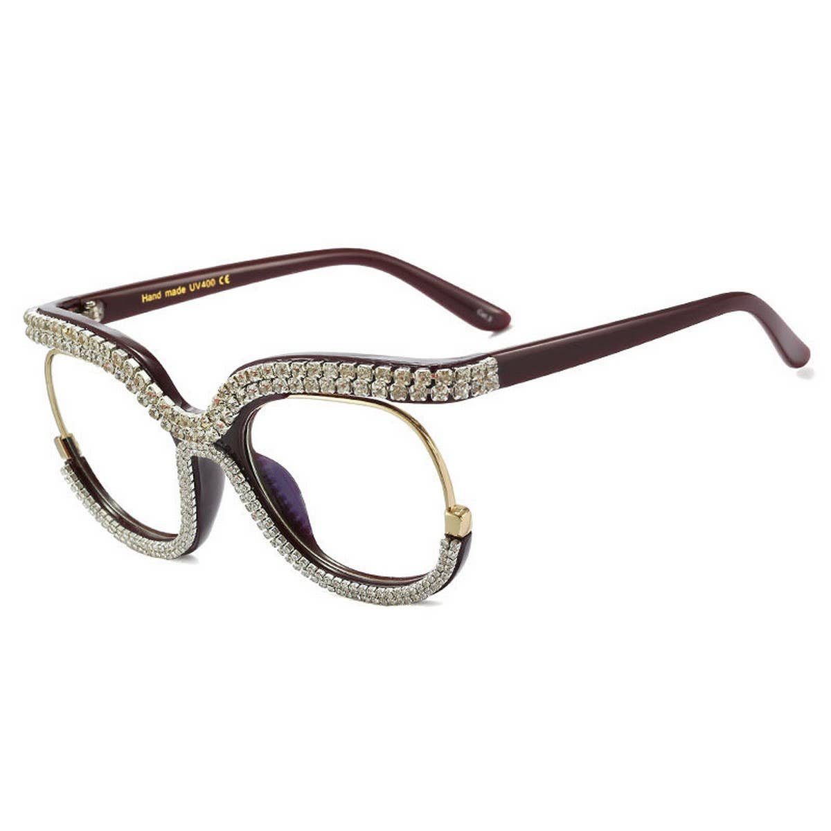 HALF FRAME RHINESTONE PLAIN MIRROR DIAMOND GLASSES