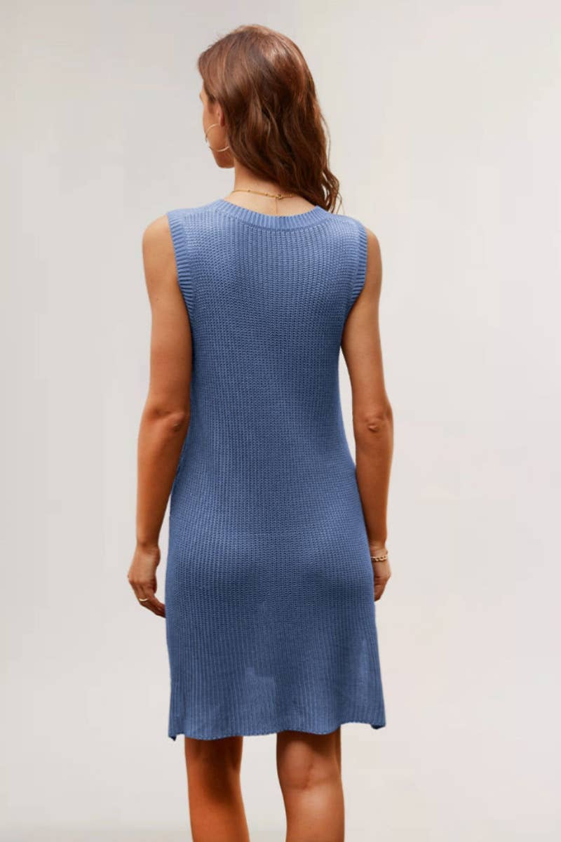 CWDSD3917_KNIT V-NECK SLEEVELESS SHORTS DRESS