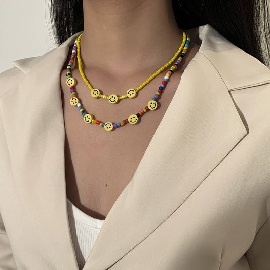 COLD GEOMETRIC COLOR SMILEY FACE NECKLACE