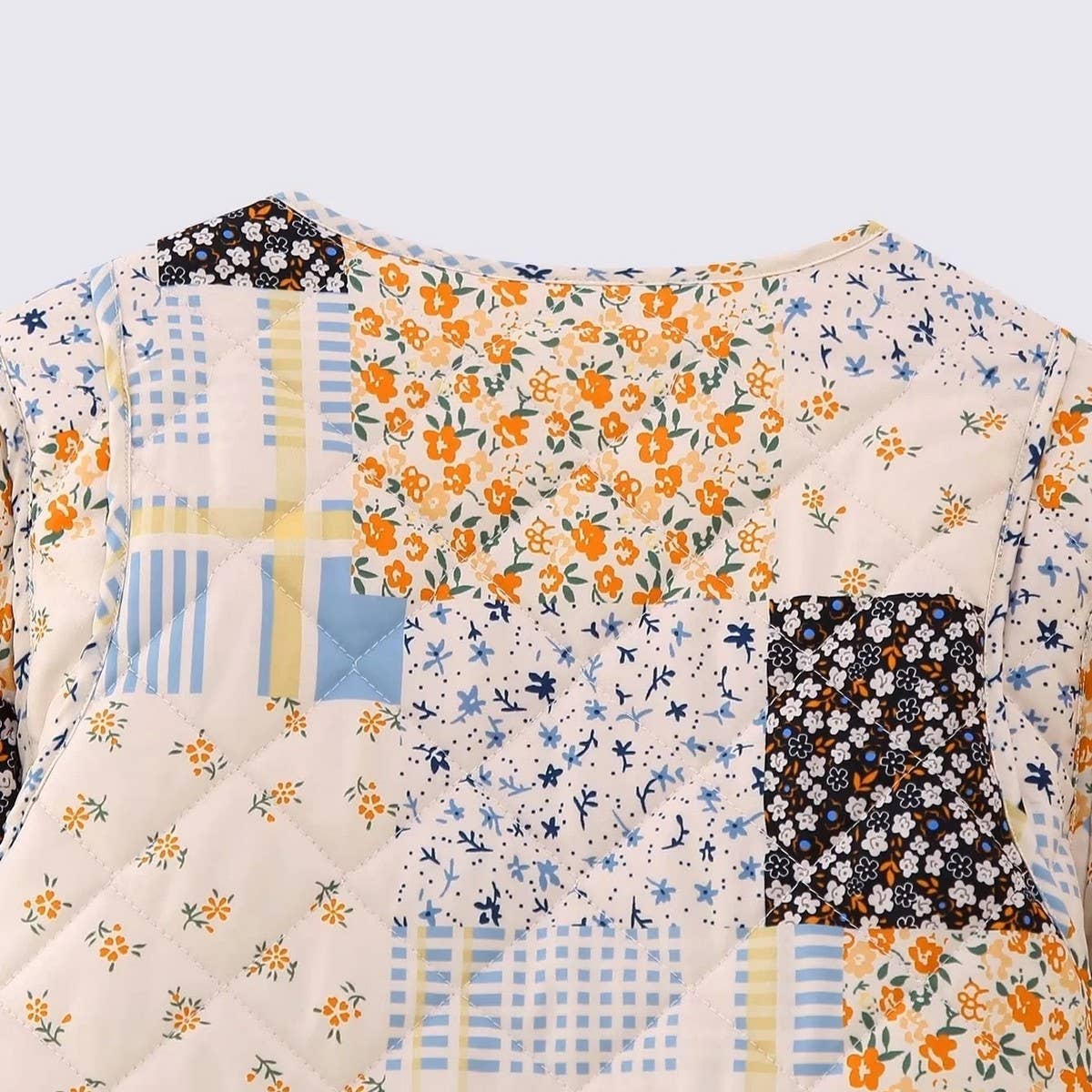 FLORAL PRINT PANELED BUTTON QUILTED JACKET