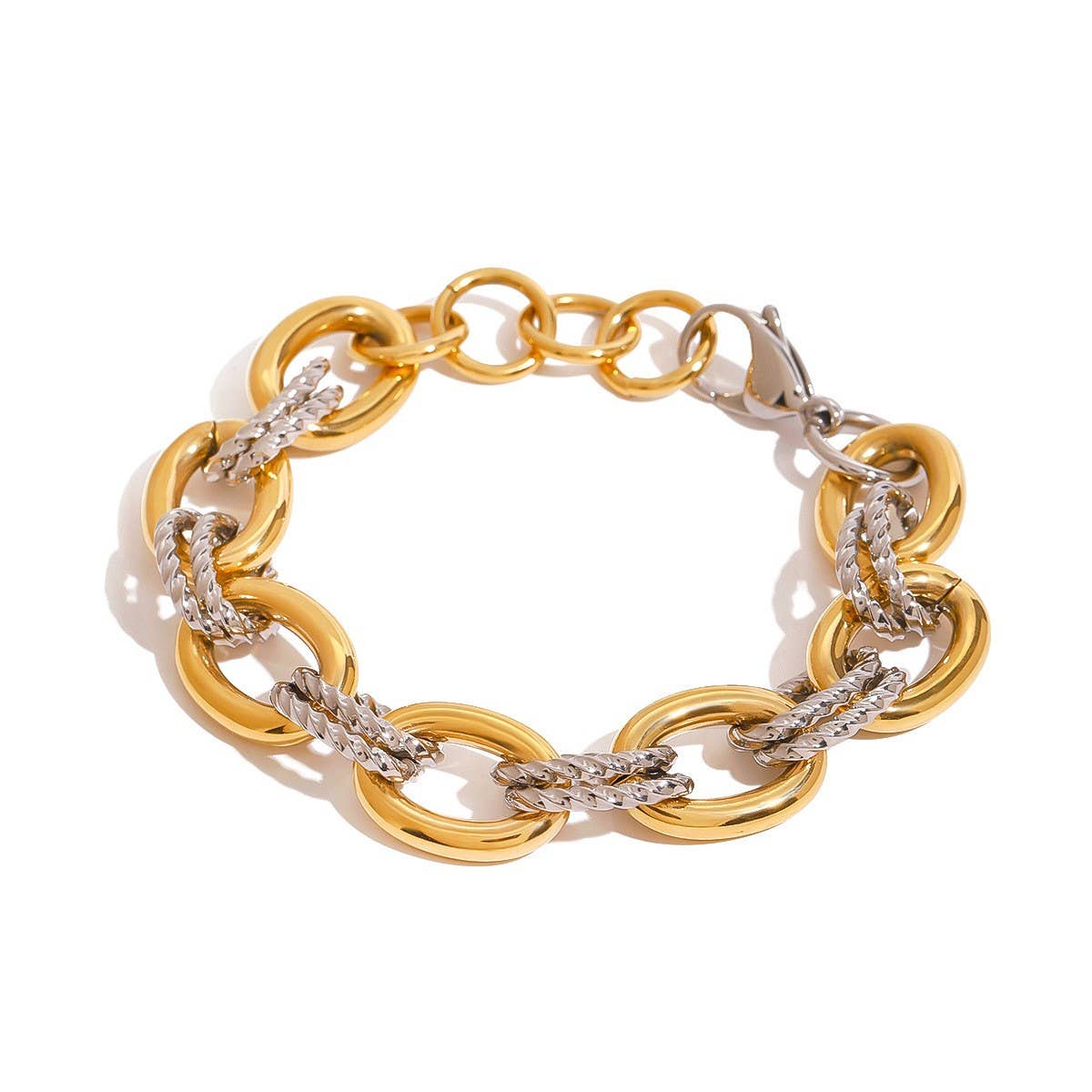 Two-Tone Stainless Steel Titanium Chain Bracelet
