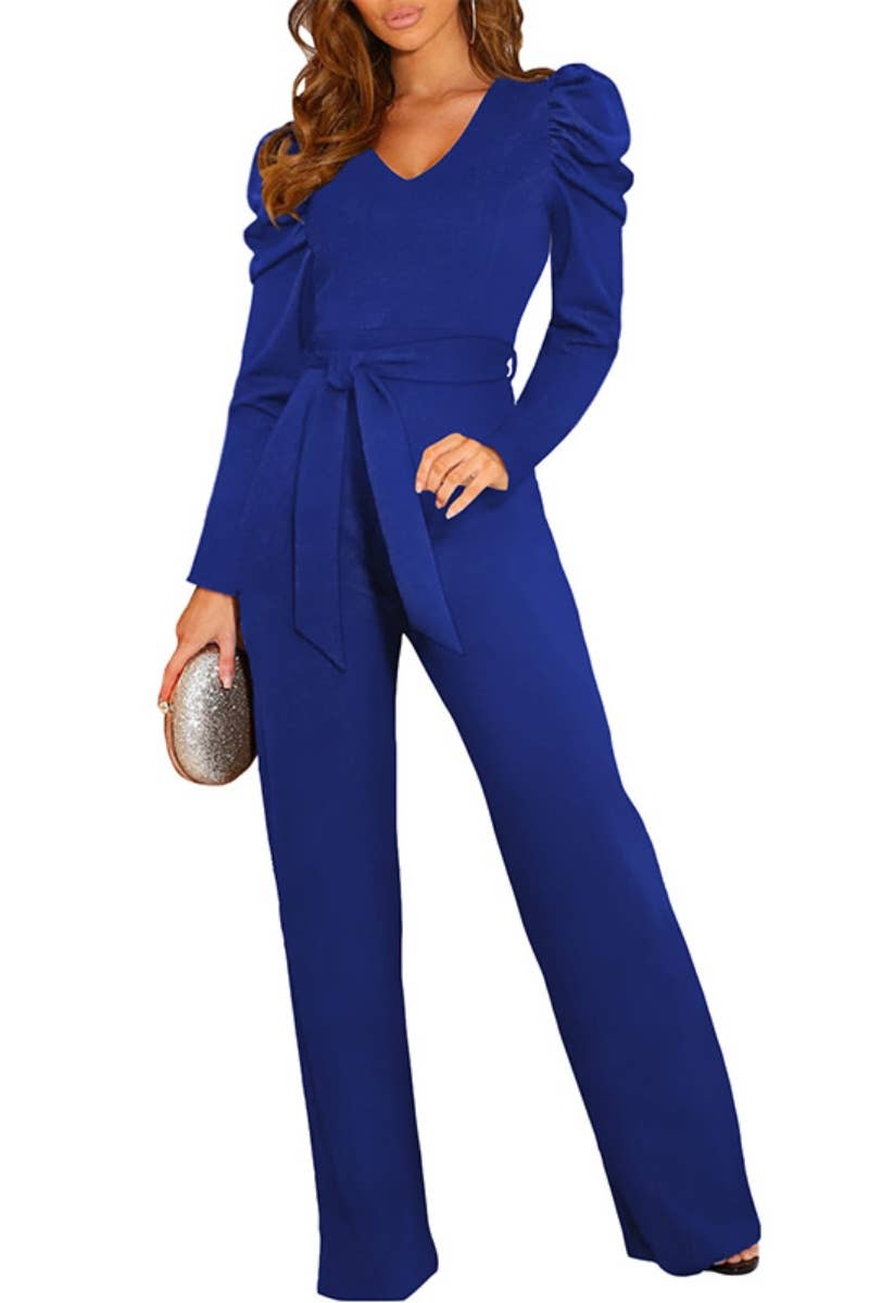 CWSJS1252_V-NECK LONG-SLEEVED HIGH-WAISTED JUMPSUIT