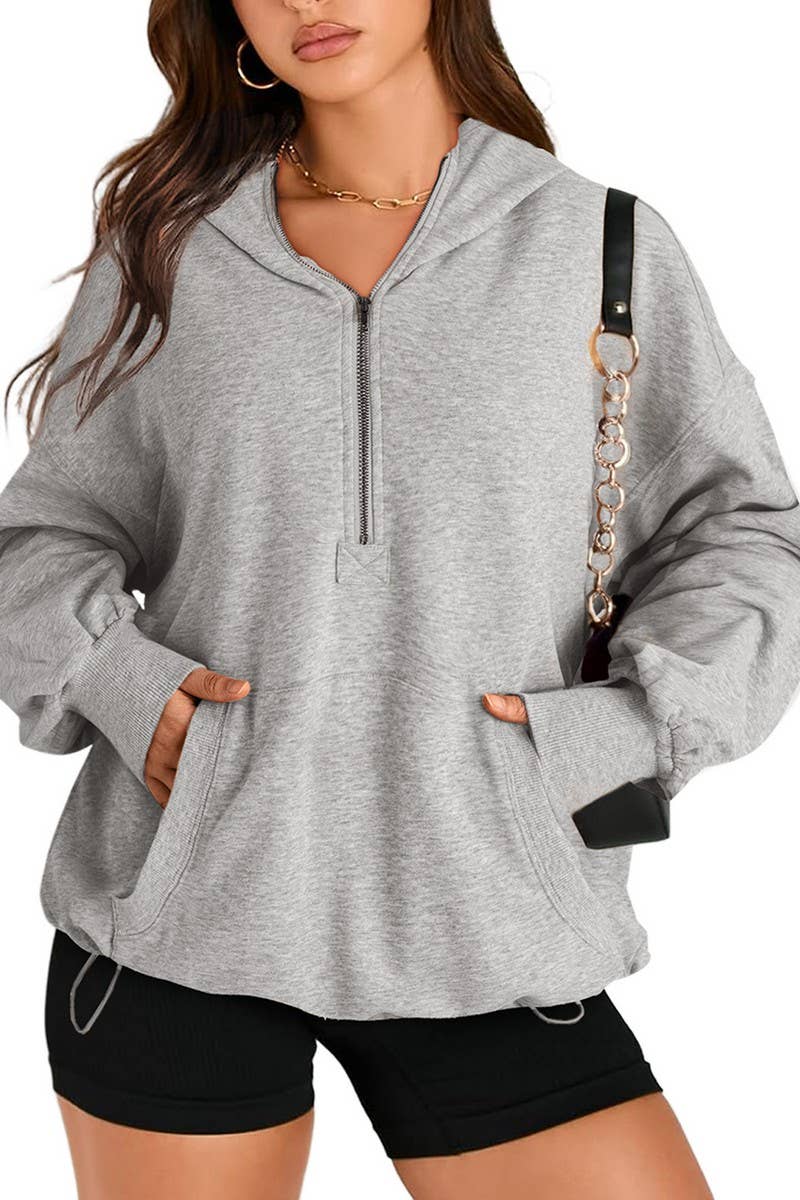 CWOHOL0935_SOLID COLOR HOODED ZIPPER POCKET SWEATSHIRT