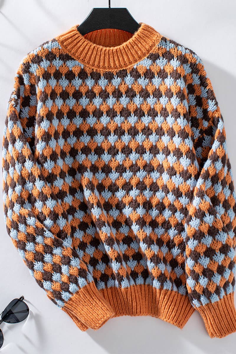 CWOSWL2907_CONTRAST STRIPED LONG-SLEEVED KNITTED SWEATER