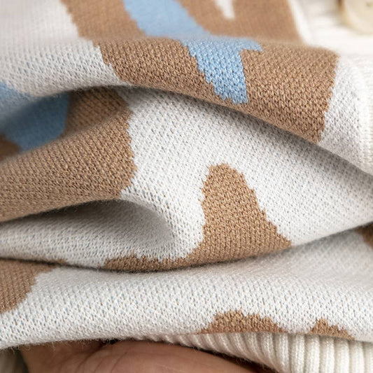 COLORFUL LEOPARD PRINT JACQUARD KNIT CARDIGAN