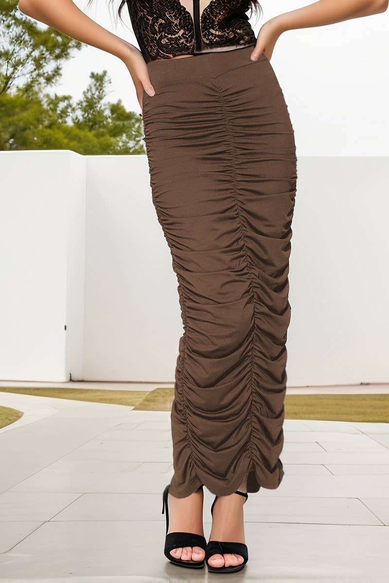 CWBLS0428_SPRING SUMMER HIGH-WAISTED RUCHED MIDI SKIRT