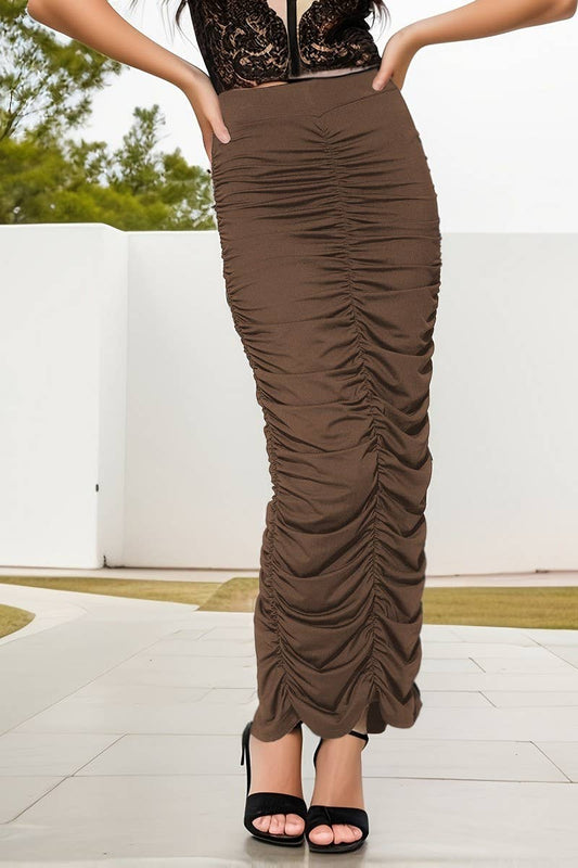 CWBLS0428_SPRING SUMMER HIGH-WAISTED RUCHED MIDI SKIRT