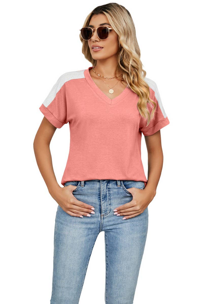 CWTTS0757_V-Neck Shirt Sleeve Top