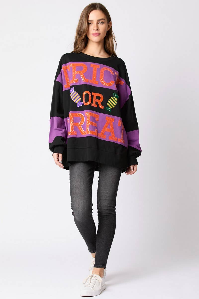 CWTBLL01243_HALLOWEEN LETTER SEQUIN COLORBLOCK SWEATSHIRT